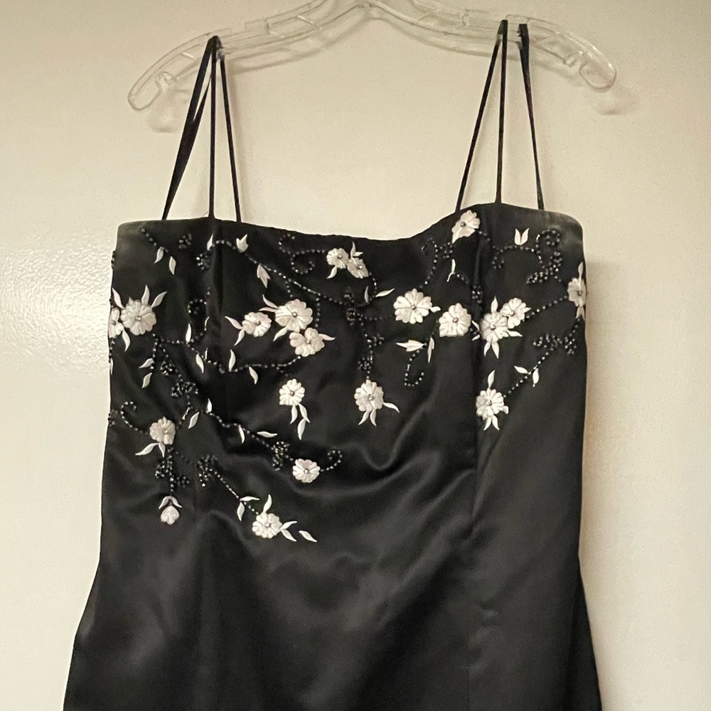 Formal Black Dress with Floral Train
